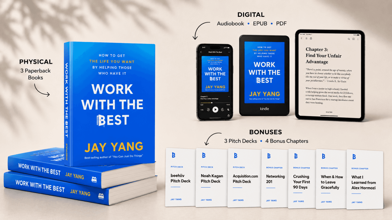 Work With The Best in paperback, audiobook, EPUB and PDF, plus pitch decks and bonus chapters